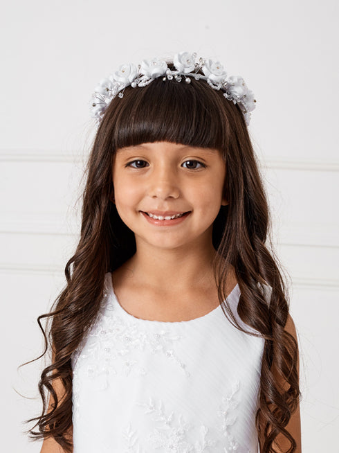 Niñas flor blanca diamantes de imitación perla adornada elegante ocasión especial corona